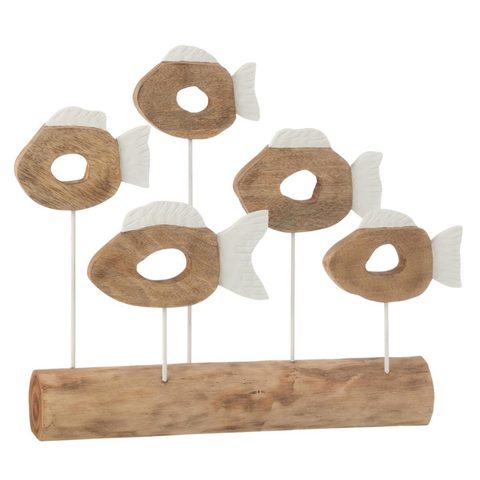 J-line Statue 5 Poissons sur Pied en Bois Vernon 53cm