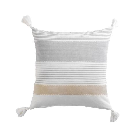 Douceur d'Intérieur coussin dehoussable pompons 40 x 40 cm coton imprime iliade des. place