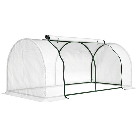 Outsunny Serre tunnel porte zippée enroulable bâche imperméable
