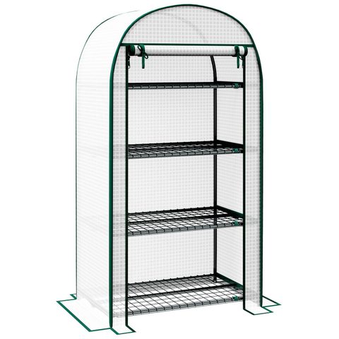 Outsunny Serre de jardin serre de balcon 4 étagères métal porte zippée enroulable 80 x 49 x 160 cm PE