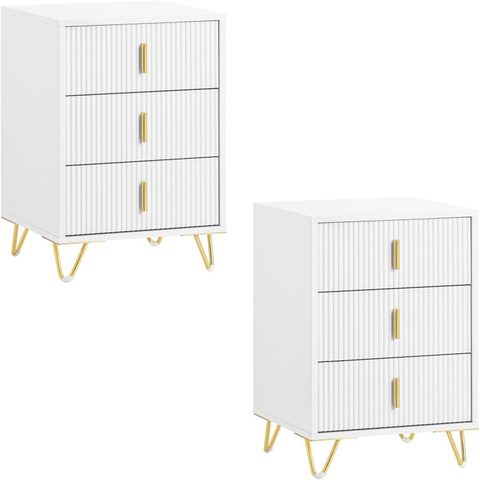 Sobuy Set de 2 Chevets 3 Tiroirs Blanc 40x36x63 cm Moderne FBT115-L-Wx2