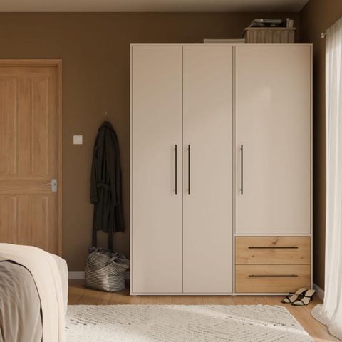 Market24 Armoire de chambre - Sable et Chêne - 3 portes battantes - L144 4 x P58 8 x H200 1 cm - MOKKARIS