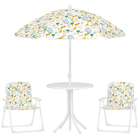 Outsunny Ensemble salon de jardin enfant pliable 2 places 4 pièces motif vie de la savane