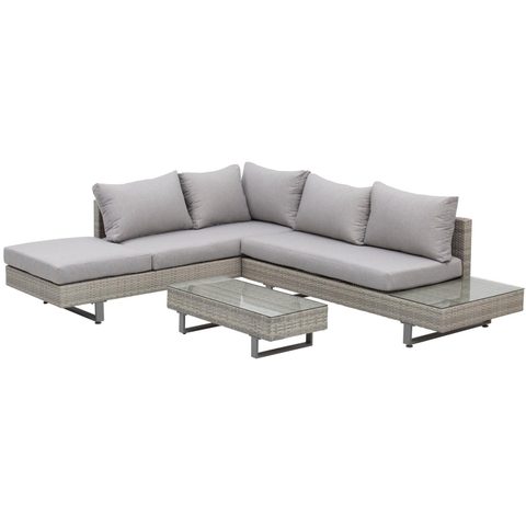 Outsunny Ensemble salon de jardin d'angle 5 places design contemporain coussins déhoussables table basse acier époxy résine tressée