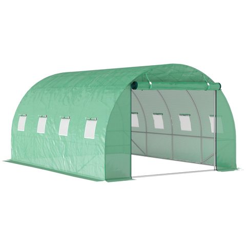 Outsunny Serre de jardin 12 m² - porte zippée enroulable, 8 fenêtres - acier galvanisé PE haute densité 170 g/m²