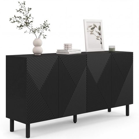 Id Market Buffet 160 cm HIMARA 4 portes lattes géométriques bois