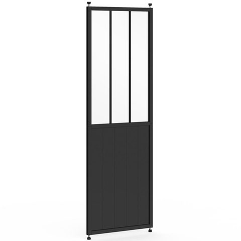 Id Market Cloison de séparation amovible atelier 250 x 80 cm effet métal noir et verre trempé