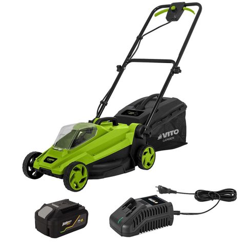 Vito Tondeuse à gazon 20V Batterie lithium 4.0Ah Largeur de coupe 32 cm Bac 30L + Chargeur Gazon 300m2