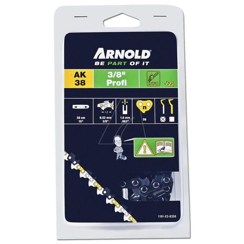 Arnold Chaîne de tronçonneuse 3/8, 1,6 mm, 56 maillons d'entraîneurs - gouges demi-rondes