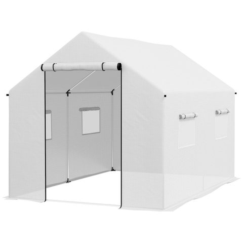 Outsunny Serre de jardin tunnel 6 m² porte 4 fenêtres acier galvanisé PE
