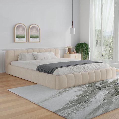 Concept Usine Lit style nuage 140x190cm en velours beige KANSAS