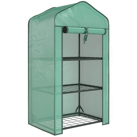 Outsunny Serre de jardin balcon 3 niveaux métal thermolaqué vert PE