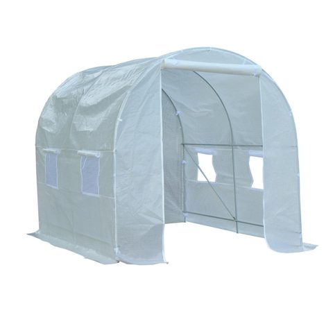 Outsunny Serre de jardin tunnel surface sol 5 m² 2,5L x 2l x 2H m châssis tubulaire renforcé 18 mm 4 fenêtres