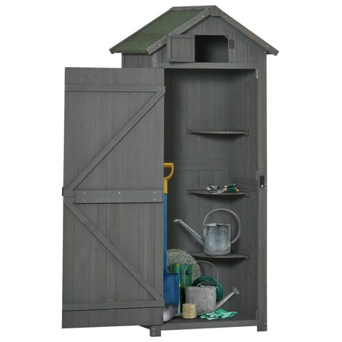 Outsunny Armoire abri de jardin remise pour outils 3 étagères 2 portes loquets toit pente bitumé 77L x 54l x 179H cm sapin traité