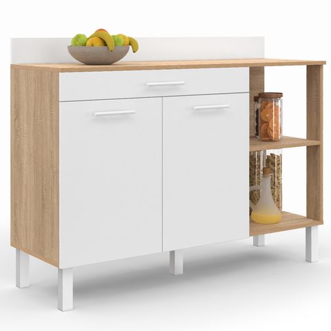 Id Market Buffet bas de cuisine 120 cm cina plan de travail h.83 cm 2 portes + tiroir façon hêtre