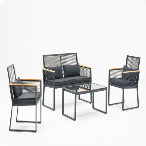 Concept Usine Salon jardin bas noir bois MIHATA