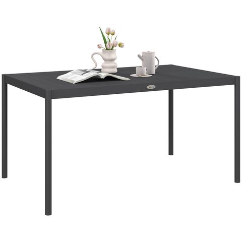 Outsunny Table de jardin rectangulaire 6 personnes plateau lattes aspect bois alu