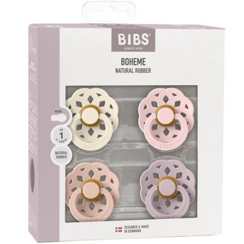 Bibs Sucette bébé - Boheme - Embout rond - Pack de 4 - Caoutchouc naturel - Taille 1 Ivory Blush Blossom Dusty