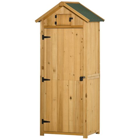 Outsunny Armoire abri de jardin remise pour outils 3 étagères 2 portes loquets toit pente bitumé 77L x 54l x 179H cm sapin traité lasuré