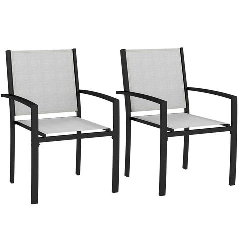 Outsunny Lot de 2 chaises de jardin empilables avec accoudoirs acier noir textilène
