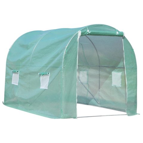 Outsunny Serre de jardin tunnel surface sol 6 m² 3L x 2l x 2,10H m châssis tubulaire renforcé porte zippée 4 fenêtres enroulables