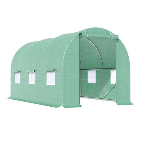 Outsunny Serre de jardin tunnel 4,5l x 2l x 2h m châssis tubulaire acier galvanisé renforcé 1,8 cm 6 fenêtres 1 porte