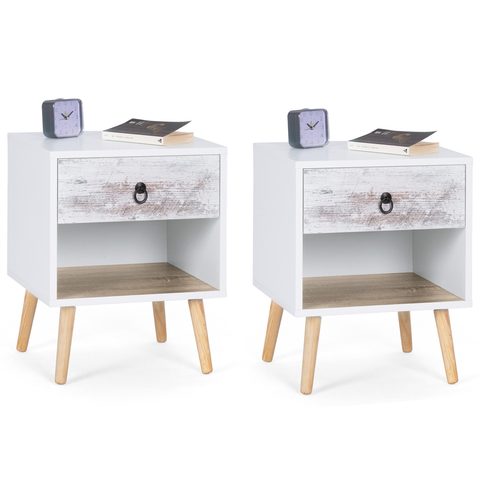 Id Market Lot de 2 tables de chevet bahia 1 tiroir avec niche scandinave