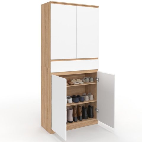 Id Market Armoire à chaussures 24 paires tomi 4 portes 1 tiroir façon hêtre