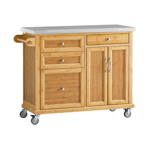 Sobuy Îlot De Cuisine à 4 tiroirs - Couleur Bois - 115x46x92cm - Fonctionnel - FKW70-N