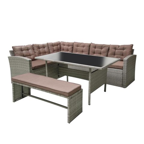 Concept Usine Salon de jardin d'angle 8 places en résine gris & marron MOOREA