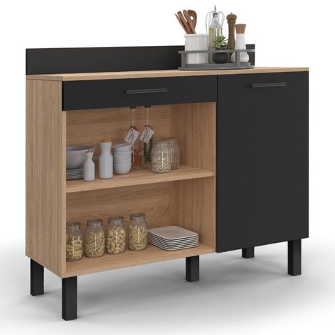 Id Market Buffet bas de cuisine 100 cm cina plan de travail h.83 cm 1 porte + 1 tiroir façon hêtre