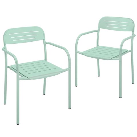 Outsunny Lot de 2 chaises de jardin empilables métal vert d'eau