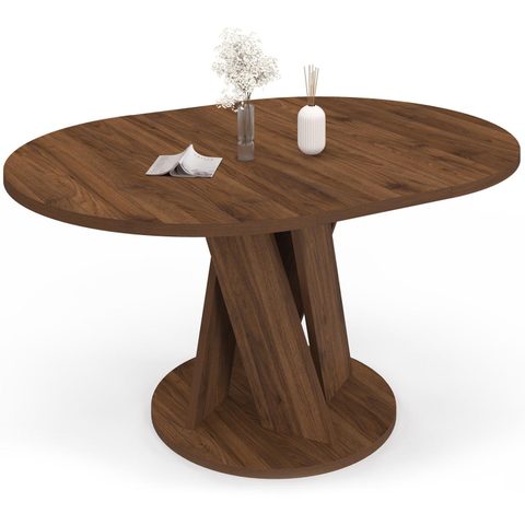 Id Market Table à manger extensible ronde JASMINE 4-8 personnes pied central noyer 110-150 cm