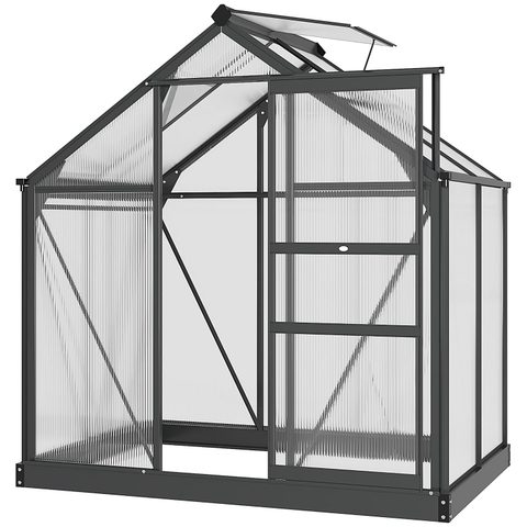 Outsunny Serre de jardin alu polycarbonate 2,51 m² - lucarne, porte coulissante, fondation incluse