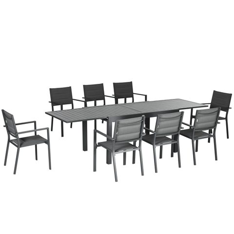 Outsunny Ensemble de jardin 8 personnes chaises empilables table extensible 135/270l cm alu. Textilène