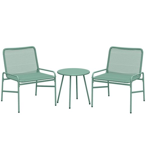 Outsunny Salon de jardin style acapulco 2 places 3 pièces acier résine filaire vert d'eau