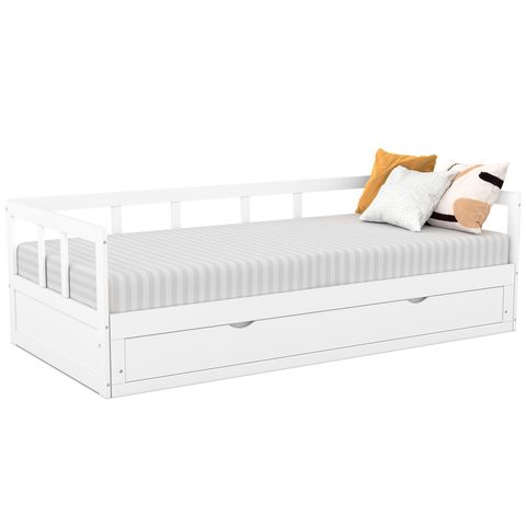 Id Market Lit banquette 90 x 190 cm zoya convertible 180 x 190 cm blanc avec 1 tiroir de rangement