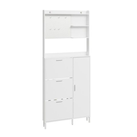 Sobuy Armoire à chaussures blanc 12 paires étroite 14 cm 3 tiroirs basculants 1 porte