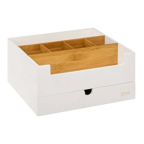5Five Organisateur d'accessoires de salle de bains XL blanc et bambou, avec tiroir