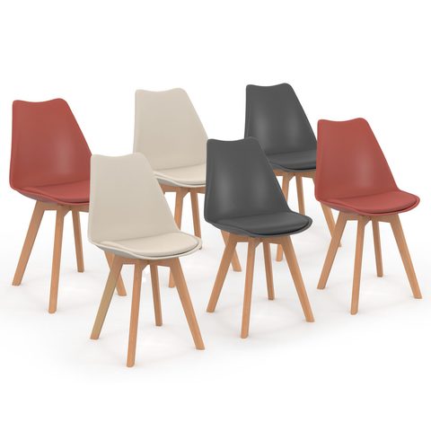 Id Market Lot de 6 chaises scandinaves sara mix color gris foncé x2, terracotta x2, x2