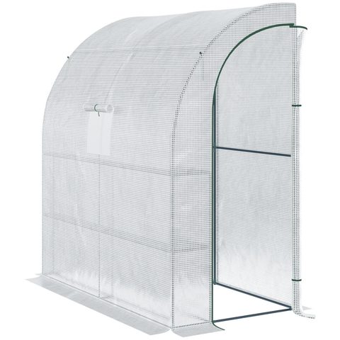 Outsunny Serre de jardin adossée serre adossée dim. 2L x 1l x 2,13H m 4 étagères 2 portes zippées 1 fenêtre acier PE haute densité