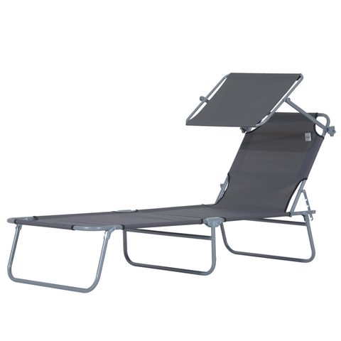 Outsunny Transat bain de soleil pliable grand confort dossier et pare-soleil réglable multi-positions