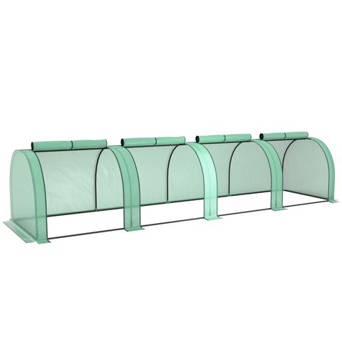 Outsunny Mini serre de jardin mini serre à tomates 4 x 1 x 0,8 m 4 portes zippées acier PE haute densité 140 g/m²