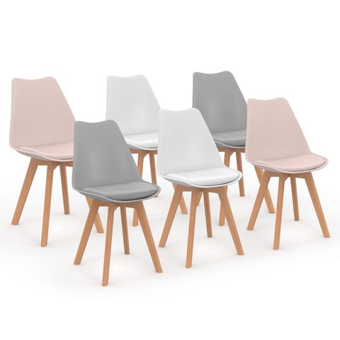 Id Market Lot de 6 chaises scandinaves sara mix color pastel rose x2, clair x2 et blanc x2