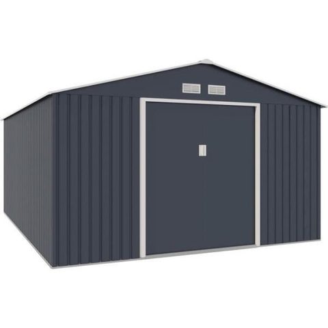 Market24 Abri de jardin en métal 15,16 m² - 340 x 446 x 210 - SATURNE - Kit d'ancrage inclus, 2 portes coulissantes