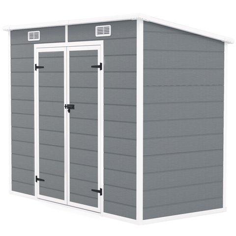 Outsunny Abri de jardin 2,54 m² dim. 2,4 x 1,3 m - fondation incluse - fenêtre, 2 portes, aérations - alu PP