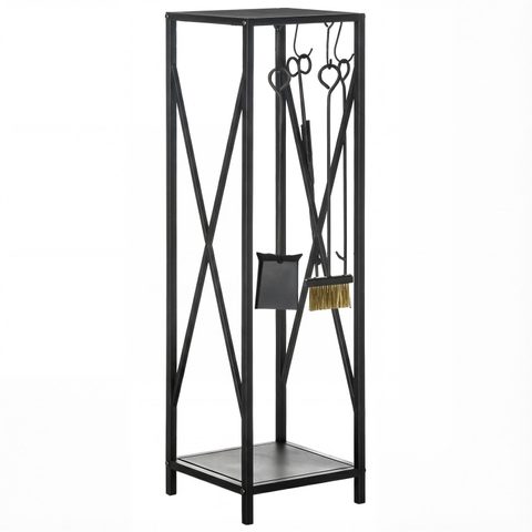 Outsunny Serviteur de cheminée colonne - porte bûches - range bûches multi accessoires dim. 34L x 34l x 111H cm métal