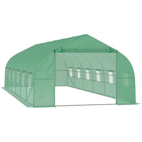 Outsunny Serre tunnel grande taille 24 m² châssis tubulaire acier galvanisé renforcé 2,4 cm 12 fenêtres 1 porte