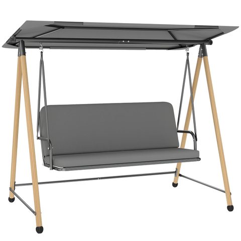 Outsunny Balancelle de jardin 3 places design structure acier effet bois auvent réglable