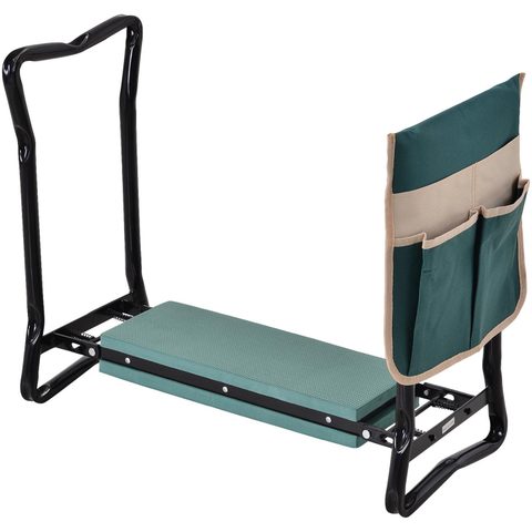 Outsunny Tabouret de jardin pliable agenouilloir de jardin siège jardinage avec coussin pochette rangement outils